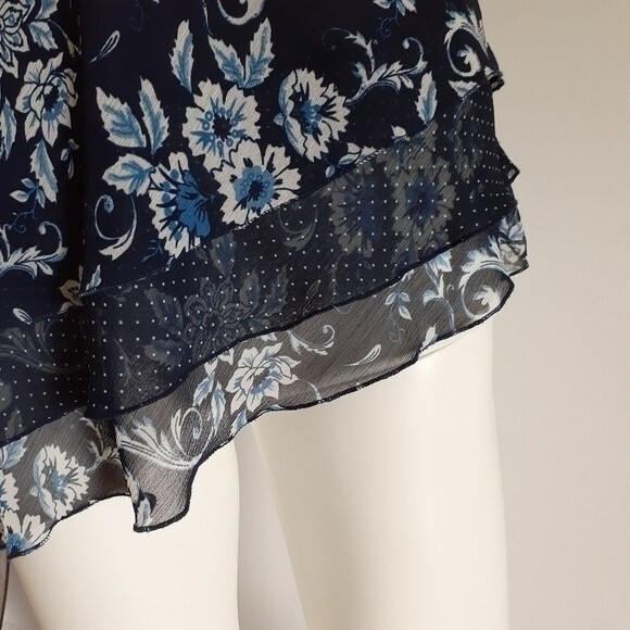 dress barn top m mp navy blue ruffle shirt blouse medium feminine summer top - Picture 3 of 6